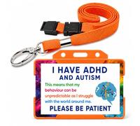 ADHD & Autism Hidden Disability ID Card with Orange Lanyard & Card Holder | Waterproof Medical Alert Card | Breakaway Safety Lanyard | Emergency Contact Details | Printed in UK | Quantum Leap