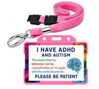 ADHD & Autism Hidden Disability ID Card with Pink Lanyard & Card Holder | Waterproof Medical Alert Card | Breakaway Safety Lanyard | Emergency Contact Details | Printed in UK | Quantum Leap