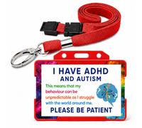 ADHD & Autism Hidden Disability ID Card with Red Lanyard & Card Holder | Waterproof Medical Alert Card | Breakaway Safety Lanyard | Emergency Contact Details | Printed in UK | Quantum Leap