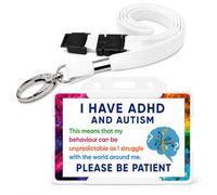 ADHD & Autism Hidden Disability ID Card with White Lanyard & Card Holder | Waterproof Medical Alert Card | Breakaway Safety Lanyard | Emergency Contact Details | Printed in UK | Quantum Leap