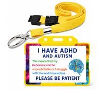 ADHD & Autism Hidden Disability ID Card with Yellow Lanyard & Card Holder | Waterproof Medical Alert Card | Breakaway Safety Lanyard | Emergency Contact Details | Printed in UK | Quantum Leap