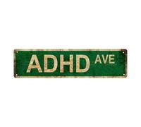 ADHD Ave” humorous metal sheet signage-perfect for home, bar, cafe and garage decor | durable art wall hangings | 16 inches x 4 inches