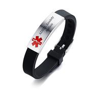 Adhd Awareness Jewellery - Anxiety ADHD Autism Medical Alert ID Bracelet, Personalised Custom Meds Metal Physical Disease Identification Wristband ICE Name Diagnosis Emergency Safety Bangle, Black