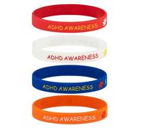 ADHD Awareness Silicone Wristbands Pack of 4 Bands Support & Neurodiversity Awareness Bracelets (Medium (18cm))
