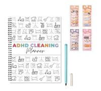 ADHD Cleaning Planner Book Set with Cat Sticky Notes & Pen, Stress-Free Household Cleaning Schedule & Checklist Organizer for Adults, Daily Weekly Monthly Diary(1 random sticker)