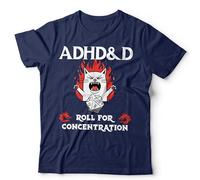 ADHD & D20 Unisex T-Shirt - Funny Dungeons & Dragons Gamer Tee - S Navy