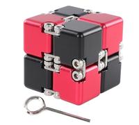 ADHD DIY Infinite Puzzle Toy Adult Portable Alloy Funny Stress Anxiety Relief Flip Puzzle Block Toy (Red and Black)