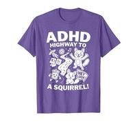 ADHD Highway to Hey Look! A Squirrel!, Funny ADHD Humor T-Shirt, Men, Purple Heather, Large