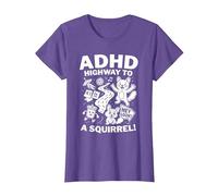 ADHD Highway to Hey Look! A Squirrel!, Funny ADHD Humor T-Shirt, Women, Purple Heather, X-Large