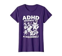 ADHD Highway to Hey Look! A Squirrel!, Funny ADHD Humor T-Shirt, Women, Purple, Medium