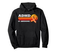 ADHD Is Awesome Retro Sunset Orange Ribbon Awareness Pullover Hoodie