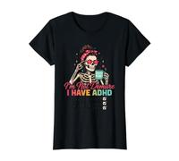 ADHD Messy Bun Skeleton Coffee Forgetful Chaotic Value Graphic T-Shirt, Women, Black, XS