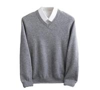 Adhdyuud Men Winter Merino Wool Sweater V-Neck Long Sleeve Thick Cashmere Knit Pullover Shirt 11 Gray M