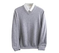 Adhdyuud Men Winter Merino Wool Sweater V-Neck Long Sleeve Thick Cashmere Knit Pullover Shirt Light gray9 M