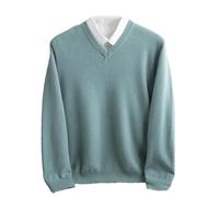 Adhdyuud Men Winter Merino Wool Sweater V-Neck Long Sleeve Thick Cashmere Knit Pullover Shirt Turquoise M