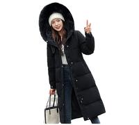 Adhdyuud Women Down Jacket Coat Long Thickened Zipper Collar White Duck Down Fit Puffer Warm Outerwear Black XS