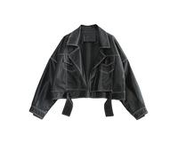 Adhdyuud Women Moto Biker Pu Coat Streetwear Turn-Down Collar Faux Leather Jacket Casual Short Outwear Black S