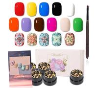 ADHERE 11pcs Nail Art Painting Gel Kit with Brush, White Black Red Yellow Nude Blue Rose Classic Color UV LED Gel Nail Polish, Soak Off Nail Varnish Gel Polish for Manicure Salon DIY Design at Home