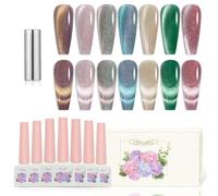 Adhere 12ml 7pcs Magnetic Nail Polish Glitter Kit - Cat Eye, Nude Pink, Green Varnish