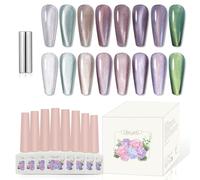 ADHERE 12ml 8pcs Cat Eye Gel Nail Polish Kit with Magnetic Stick - Blue Purple Green Mint Silver White Glitter Shining Magnetic Polish Gel para uñas Nail Varnish