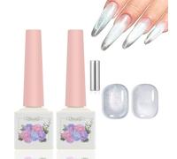 ADHERE 12ml x2 Universal Clear Cat Eye Gel with Magnetic Stick, Holographic Glitter Cat Eye Gel Polish UV LED Nail Varnish for Nail Salon DIY Design