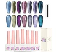 Adhere 7Pcs 12ML Cat Eye Gel Nail Polish Set, Multi Colorful Light Reflective Glitter Cat Eye, Sparkling Diamond Magnetic Shine Pearl Color Dark Cat Eye with Magnet