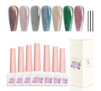 Adhere 7Pcs 12ML Cat Eye Soak Off UV LED Gel Nail Polish, Reflective Glitter Cat Eye, Sparkling Diamond Magnetic Flash Color with Magnet