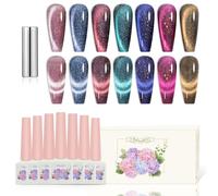 Adhere 7pcs 12ml Magnetic Cat Eye Nail Gel Polish Set with Magnetic Stick- Pink Blue Purple Brown Glitter Phantom Magnetic Gel Nail Varnish Soak Off UV Gel Nail Polish