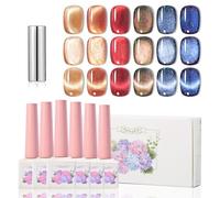 ADHERE Cat Eye Gel Nail Kit - 12ml, 6pcs, Magnetic, Holographic Glitter, UV LED Gel Polish for DIY Salon Design (Amber Stone + Fairy Tale)