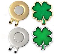 Adhere Golf Ball Markers Personlized Logo Enamel with A Strong Magnetic Hat Clips A Premium Golf Gifts for Golfer (Style L Gold+Silver Four-Leaf Clover 2 Sets)