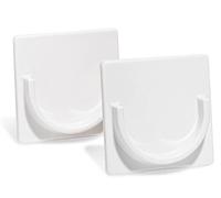 ADHERION Adhesive Shower Rod Holders | No Drill, No Screw Wall Mount | Stick On Shower Bar Holder | White 2 Pack | Fits Rods Up to 2.75" | ABS Plastic, Painted Finish