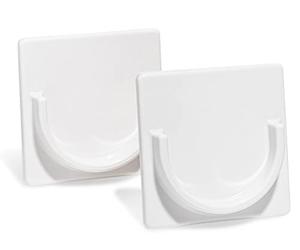 ADHERION Adhesive Shower Rod Holders | No Drill, No Screw Wall Mount | Stick On Shower Bar Holder | White 2 Pack | Fits Rods Up to 2.75" | ABS Plastic, Painted Finish