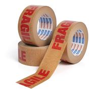 ADHES 3ROLLS Fragile Packing Tape 50mm x 50m Fully Recyclable Parcel Tape Brown Kraft Fragile Tape Strong Eco-Friendly Paper Packaging for Moving House and Fragile Items