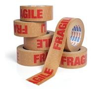 ADHES 6 ROLLS 50mm x 50m Fragile Tape for Packing Boxes Fully Recyclable Brown Kraft Tape Strong Eco-Friendly Paper Packaging for Moving House and Fragile Items