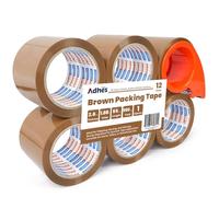 ADHES Brown Packing Tape with Dispenser, 2.6Mil 48mm x 50m, 12 Rolls Heavy Duty Brown Shipping Tape Strong Sticky Tape for Packing Boxes and Parcels