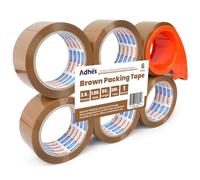 ADHES Brown Packing Tape with Dispenser, 2.6Mil 48mm x 50m, 6 Rolls Heavy Duty Brown Shipping Tape Strong Sticky Tape for Packing Boxes and Parcels