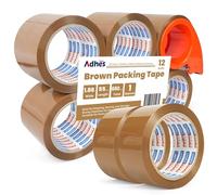 ADHES Brown Packing Tape with Dispenser, 48mm x 50m, 12 Rolls Heavy Duty Brown Shipping Tape Strong Sticky Tape for Packing Boxes and Parcels