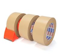 ADHES Laminated Kraft Paper Tape With Cutter 50mm x 50m 3 ROLLS, Brown Kraft Paper, Packing Tape Dispenser Waterproof Coated Resistant To Liquids And Oils, Suitable For Packaging