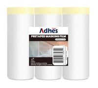 ADHES Pretaped Masking Film Refills, 3 Rolls 2700mm x 17m, Tape and Drape, Masking Film with Plastic Dust Sheet, Spraying & Surface Protection, Compact Paint Shield Refill Rolls for Dispenser Use