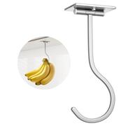Adhesive Banana Hanger Under Cabinet: Sticky Banana Hooks Under Counter, Banana Holder for Hanging Kitchen Utensil, Foldable with Magnets When Not in Use, Keep Bananas Fresh, Hold 13 LB, Silver
