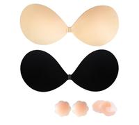 Adhesive Bra Push-Up, Bra Backless Strapless, Adhesive Large Breast Push-Up, Strapless Sticky Bra, Without Straps, Invisible, Invisible Bra, 2 Pieces with 4 Nipple Pads, 1Beige 1Black, C