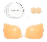 Adhesive Bra Strapless Ultra Sticky Invisible Push up Silicone Bra Reusable for Backless Dress (UK, Cup & Band, D, Creme)