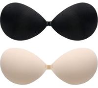 Adhesive Bra Strapless Ultra Sticky Invisible Push up Silicone Bra Reusable for Backless Dress (UK, Cup & Band, B, Black/Beige)
