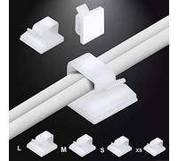 Adhesive Cable Management Clips, 60pcs Adhesive Cable Clips Wire Clips, Plastic Cable Organisers Sticky Wire Clips Wire Cord Holder, 4 Sizes (WHITE)