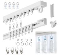 Adhesive Ceiling Curtain Track No Drill Wall Curtain Rail Renter Friendly Curtains Rod with Clips and Hooks 1.6ft-16.4ft White for RV Bathroom(320cm/10.5ft)