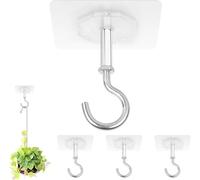 Adhesive Ceiling Hooks, 4 Pack 30lbs Super Heavy Duty for Hanging Plants, Strong No Drill Outdoor Sticky Ceiling Hanger, Stick On Hooks for Lights,Wind Chimes,Lantern