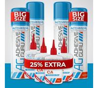Adhesive Guru CA Glue with Activator Accelerator Spray Woodworking (100 gr - 400 ml) Ca Glue Kit (4 Packs)