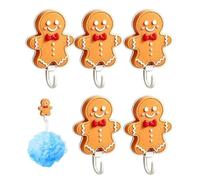 Adhesive Hooks 5 Pieces Cute Funny Christmas No Drill Holder | No Damage Christmas Ornament Hooks for Home Bedroom Living Room Bathroom Shower Entryway Dorm Coat Key Bag gingerbread man