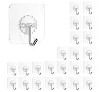 Adhesive Hooks for Hanging, Stainless Steel Sticky Wall Hooks 22lb(Max) Removable, Heavy Duty Self Adhesive Hooks Waterproof Oilproof for Bathroom Shower Kitchen Outdoor Towel Keys, Clear (Pack of 24)