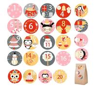 Adhesive Labels Christmas Countdown Calendar Stickers, 24 Days Calendar Counting Decals, Advent Number Stickers for Envelopes Candy Bags Boxes Crafting Envelope Laptop Card Holiday Party Winter